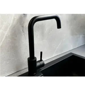 Reginox Matt Black Stainless Steel Kitchen Sink Tap NERA MB Square Neck Deck Mounted