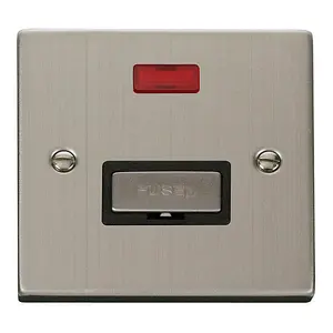 Stainless Steel 13A Fused Ingot Connection Unit With Neon - Black Trim - SE Home