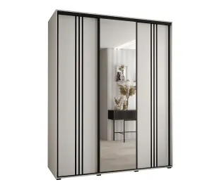 Elegant White Cannes VII Sliding Wardrobe H2050mm W2000mm D600mm with Custom Black Steel Handles and Decorative Strips