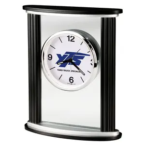 Modern & Contemporary Roman Numeral Solid Wood Quartz Movement / Crystal Alarm Tabletop Clock in Black Satin