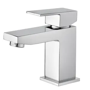 BATHWEST Monoblock Bathroom Sink Taps Chrome Brass Basin Mixer Taps Single Lever Square Faucet