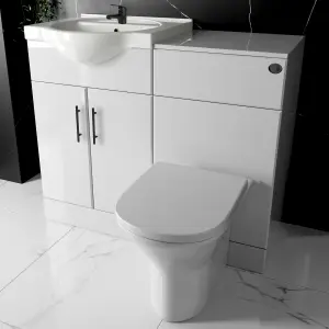 Bubly Bathrooms™ Furniture Set Vanity Unit Basin Sink 500mm Back to Wall Toilet WC with Cistern Round Matt Black Plate Tap & Waste