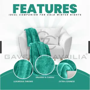 GC GAVENO CAVAILIA Luxury Faux Fur Throw 150x200 CM Teal Fleece Blanket for Double Bed & Sofa Bed