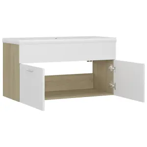 Berkfield Sink Cabinet with Built-in Basin White and Sonoma Oak Engineered Wood