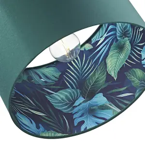 Stylish Forest Green Cotton Fabric Lamp Shade with Inner Jungle Palm Tree Print