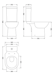 Modern Bathroom Design Toilet Pan with Cistern and Fittings  , 745 x 360 x 620mm, White