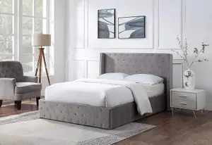 Brushed Velvet Ottoman Bed Frame King Size - No Mattress