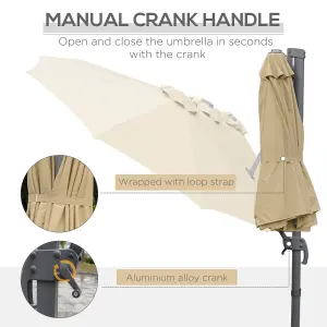 Outsunny 4.5 m Double Garden Parasol Umbrella Crank Handle Khaki