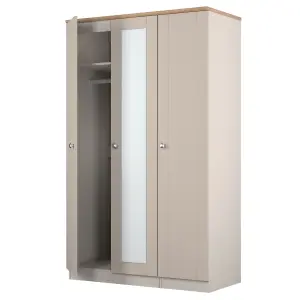 Sussex Ready assembled Traditional Beige & oak effect Tall Triple Wardrobe With 1 mirror door (H)1970mm (W)1110mm (D)530mm