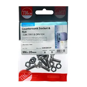 Timco - Socket Screws & Hex Nuts - Countersunk - Stainless Steel (Size M6 x 20 - 8 Pieces)