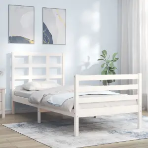 Berkfield Bed Frame with Headboard White Single Solid Wood