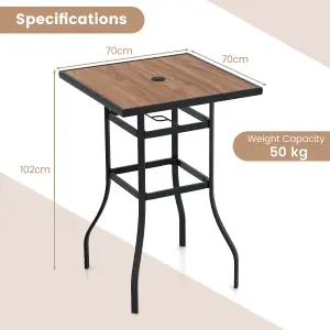 COSTWAY Patio Bar Table 70cm Square Garden Table w/ 39 mm Umbrella Hole