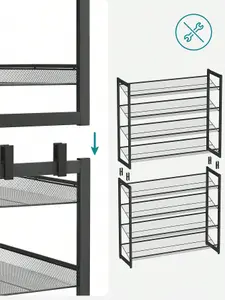 SONGMICS  Shoe Rack, 8-Tier Stackable Shoe Storage Shelf, Metal Shoe Organiser With Adjustable Flat Or Angled Shelves