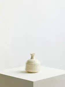 Interiors by Premier Contemporary Cream Small Ribbed Ceramic Vase, Durable Floral Vase, Easily Maintained Stoneware Flower Vase