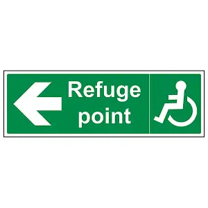 Refuge Point Arrow LEFT Fire Sign - Adhesive Vinyl - 300x100mm (x3)