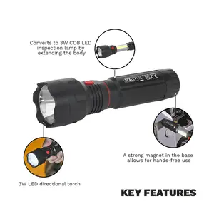 Sealey Torch/Inspection Light 3W COB & 3W LED 4 x AAA Cell LED069