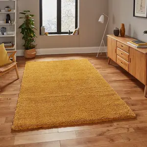 Yellow Plain Shaggy Modern Easy to Clean Rug for Living Room Bedroom and Dining Room-120cm X 170cm