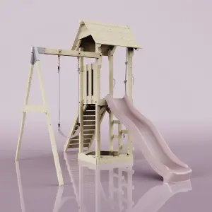 PolarPlay Tower Kids Wooden Climbing Frame with Swing and Slide - Swing Destin Rose