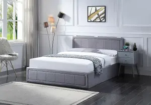 Double Grey Ottoman Storage Bed Frame Gas Lifting  With Deluxe Sprung Double Mattress