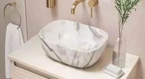 Aquarius V-Series 4 Luxury 0TH Vessel Wash Bowl 460mm White Marble Effect