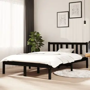 Berkfield Bed Frame Black Solid Wood 120x190 cm Small Double