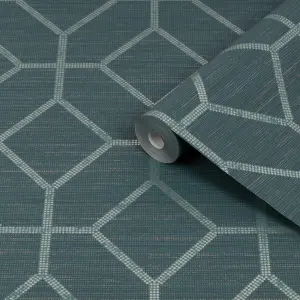 Boutique Asscher Teal Geometric Textured Wallpaper Sample