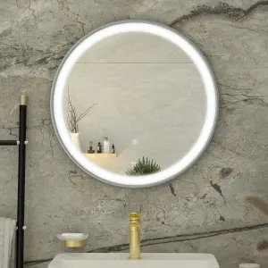 RAK Picture Round 600x600mm Brushed Nickel Round Touch Sensor Illuminated Mirror IP44