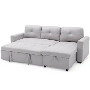 Newport Fabric Corner Large 3 Seater Sofa Bed With Storage Left Or Right Side (Light Grey)