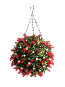 Best Artificial Pre-Lit Outdoor 28cm Red Lavender hanging Plastic Flower Topiary Ball