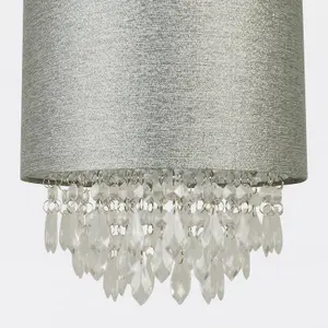 First Choice Lighting Set of 2 Sparkle Grey Faux Silk Jewelled Easy Fit Light Shades