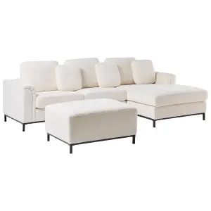 Left-Hand Corner Sofa with Ottoman OSLO White Boucle 5 Seater Left Hand