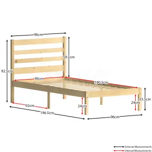 Junior Vida Libra Pine Single Wooden Childrens Bed Frame, 190 x 90cm