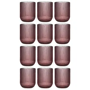 Set of 12 Vintage Luxury Pink Ribbed Short Drinking Glass Whisky Glass Tumbers 270ml