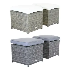 Charles Bentley Garden Outdoor Pair of Rattan Footstools Grey