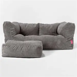 Lounge Pug Giant 2 Seater Bean Bag Sofa Cord Graphite Grey Albert Beanbag Couch