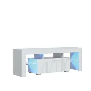 Floe TV Unit 130cm White with High Gloss Doors and LED Lighting - Creative Furniture