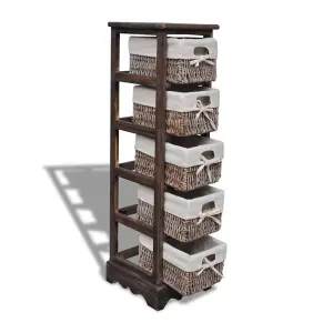 Berkfield Wooden Storage Rack 5 Weaving Baskets Brown