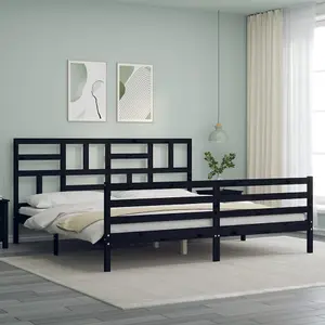 Berkfield Bed Frame with Headboard Black 200x200 cm Solid Wood