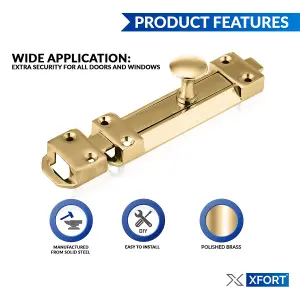 XFORT 2 Pack Polished Brass Heavy Door Bolt