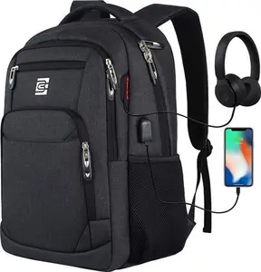 Marcello Laptop Backpack With USB Charging&Headphone Port,Anti-Theft Business Backpack With Breathable Padded Shoulder Strap,Water Resistant