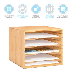 Woodluv Desk Organiser Paper Tray, wooden desk file organiser a4 paper letter tray With 5 Tier Racks Shelves