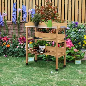 Yaheetech Wood 3-Tier Fir Outdoor Potting Bench Table with Storage Shelf