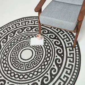 Homescapes Enid Aztec Black & White Round Outdoor Rug, 180 cm