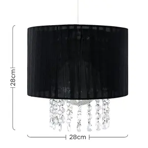 ValueLights Oba Modern Black Voile Ribbon Wrapped Pendant Shade with Acrylic Droplets