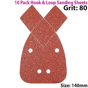 10 PACK 80 Grit Aluminium Oxide 2 Tip Detail Sanding Sheets 140mm Hook & Loop