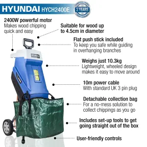 Hyundai HYCH2400E Corded 18kg/hr 2400W Electric Shredder