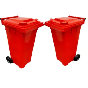 Large 140 Litre Red Coloured Outdoor Council Wheelie Bins Complete With Lid And Wheels