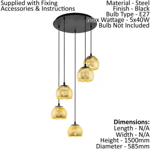 Pendant Ceiling Light Colour Black Shade Gold Color Glass Bulb E27 5x40W