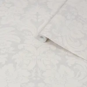 Laura Ashley Martigues Moonbeam Damask Smooth Wallpaper Sample