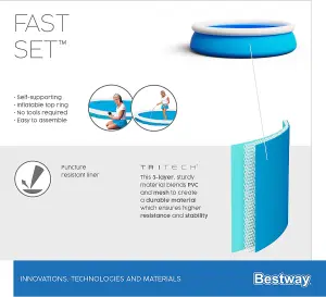 Bestway Fast Set 6 Foot x 20 Inch Round Inflatable Above Ground Outdoor Swimming Pool Repair Patch Blue Family Kids